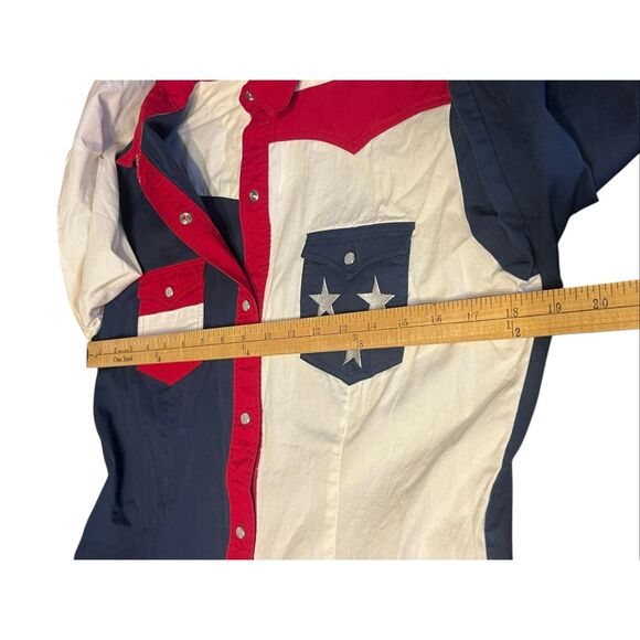 Roper Mens Medium Pearl Snap Flag Shirt Western Cowboy Red White Blue equestrian - Picture 6 of 6